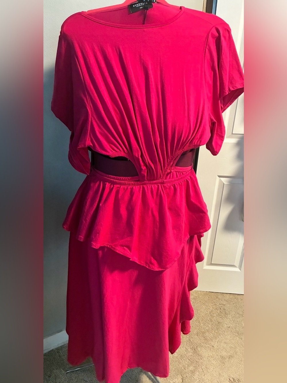 Rebdolls Sexy Fuchsia Cutout Peplum Midi Dress